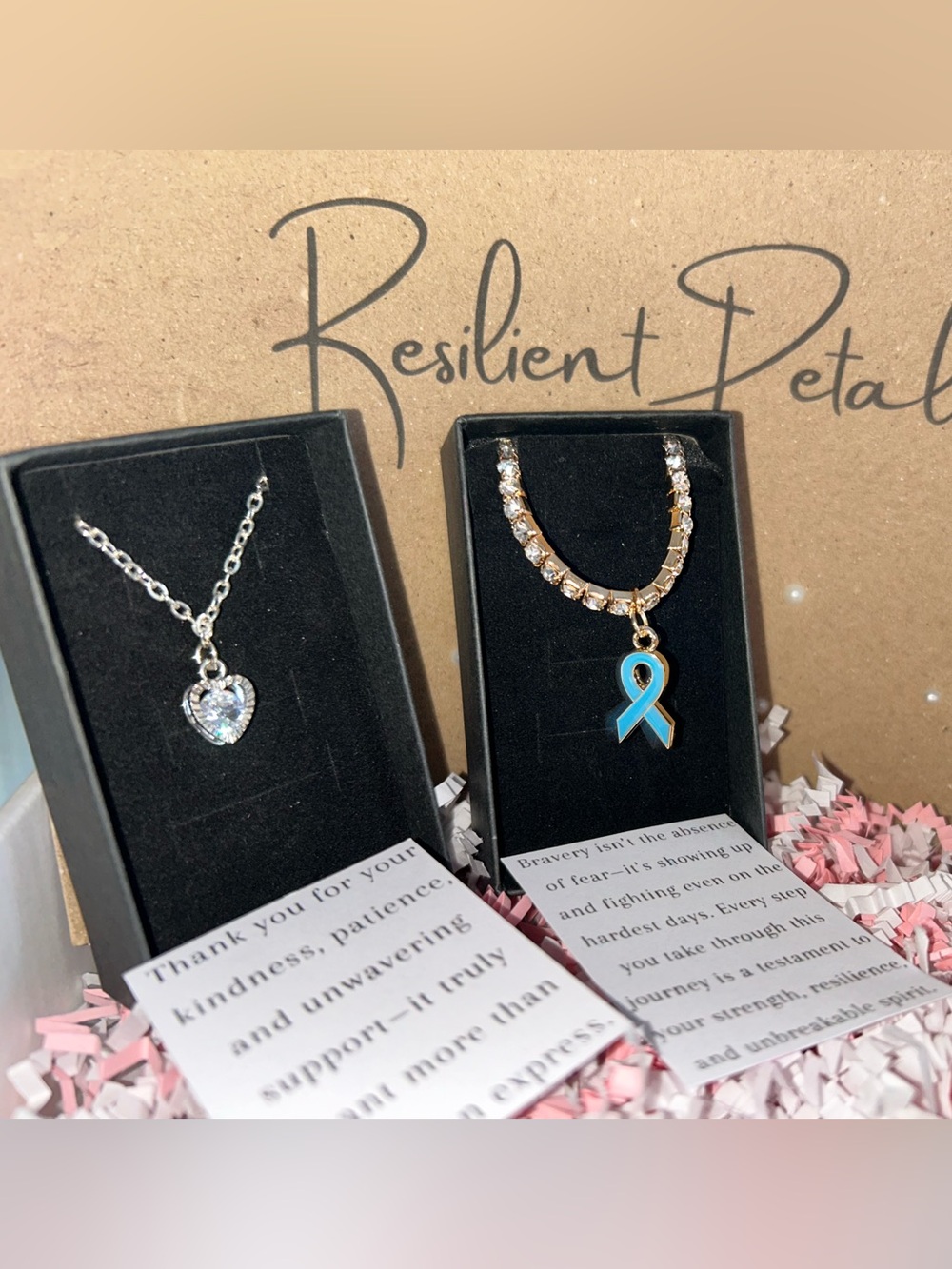 Silver Gemstone Necklace with Blue Ribbon Charm bracelet